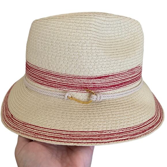 John Callanan Paper Panama Permanent Vacation Red Stripe Fedora One Size NWT main image 4